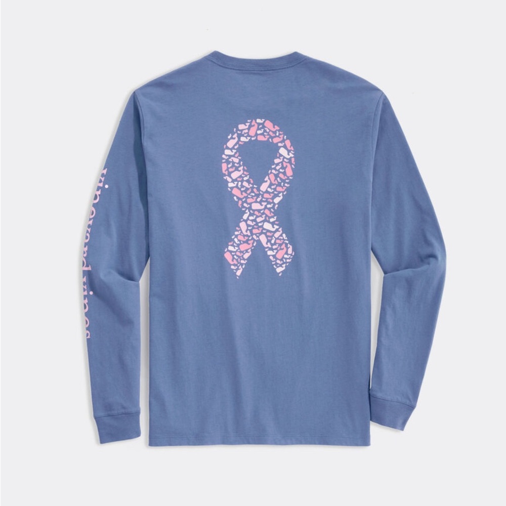 Vineyard Vines Navy Long Sleeve Tee Breast Cancer Awareness Youth Small (8-10)